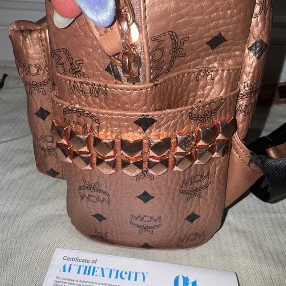 MCM Viestos Small Limited Edition Metallic Rose Studded Backpack $1080 - Picture 4 of 14